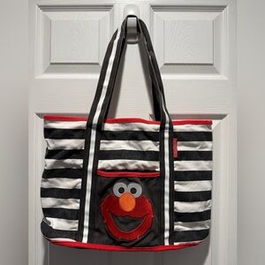 Sesame Place Elmo exclusive Striped Black and White thick canvas large Tote Bag